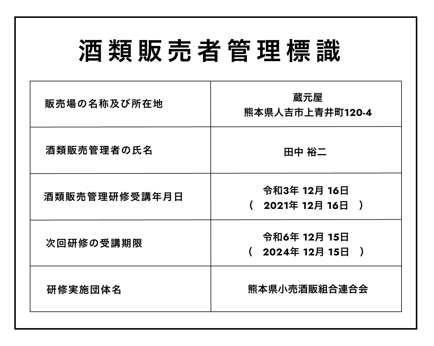 酒類販売者管理標識